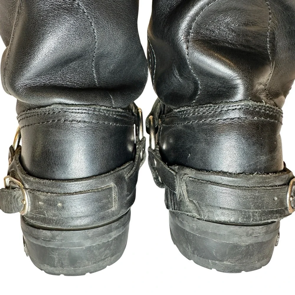 Xelement Men's 10 M Black Leather Eagle Harness Motorcycle Boots Vibram Sole